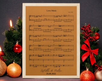 Christmas Song Sheet Music Wall Art - Leather Music Décor, Gift for wife, Couple gifts, wedding gifts, love etched in leather, Unique Gift