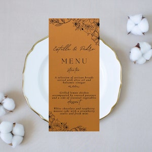 Prachtige lederen menukaarten voor een perfect huwelijksfeest - Dinerfeestmenu - Minimalistisch bruiloftsdinermenu - Bruiloftsmenusjabloon