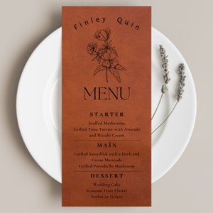 Custom Leather Wedding Menu: Personalized Elegant Dinner