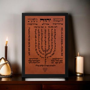 SHIVITI Blessing Kabbalah Leather Art, Jewish Home Decor, Sacred Kabbalah Symbol, Spiritual Wall Hanging, Judaica Gift, Mystical Artwork