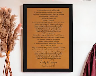 Personalized Leather Song Lyrics/Vows Art, Custom Wedding Song Print, Unique Home Decor, Music Lovers Present, Husband birthday, Poem art