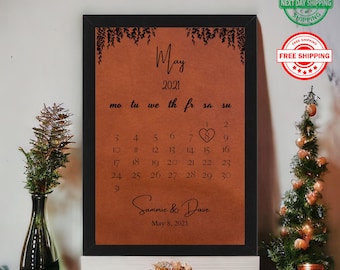 Personalized Leather Anniversary Calendar Art, Wedding Date Gift