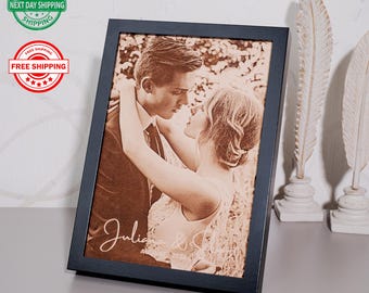 Engraved Leather Photo – Personalized Anniversary Gift, Custom Portrait