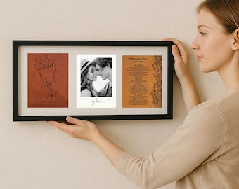 Personalized Leather Anniversary Art – Engraved Song Lyrics, Couples Wall Decor, 3rd Anniversary Gifts for Her
