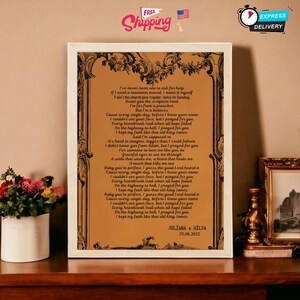 Gifts for Him-Custom Leather Engraved Song Lyrics Wall Art - Personalized Gift for Couples & Love-Themed Decor, Leather Wall Art