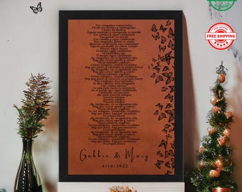 Engraved Leather Anniversary Art – Custom Song Lyrics & Butterflies, Leather gifts
