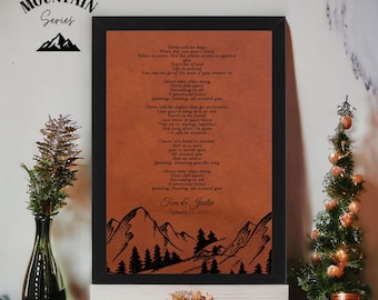 Personalized Leather Anniversary Art, Mountain Poem, Custom Lyrics, 3rd Anniversary Gift