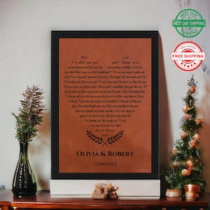 Personalized Leather Anniversary Art: Custom Song Lyrics, Engraved Gift