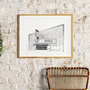 Traverse City Art, State Theatre Art, Film Festival, Northern Michigan Art, Black and White Print, Architectural Art, Original Line Drawing