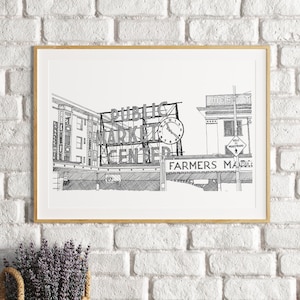 Pike Place Market Art | Pacific Northwest Art | Seattle Art | Black and White Print | Pen and Ink Line Art | Original Line Drawing