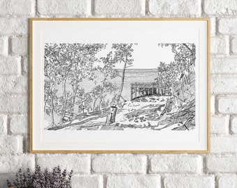 Sleeping Bear Dunes Art Print: Hand Drawn Pen and Ink