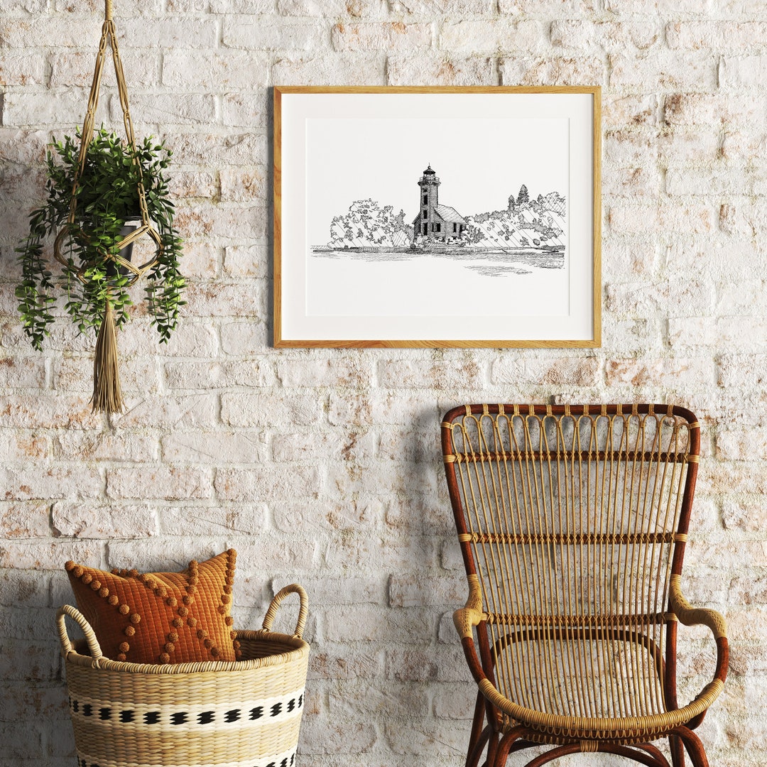 Grand Island Lighthouse Art | Upper Peninsula Art | Northern Michigan ...