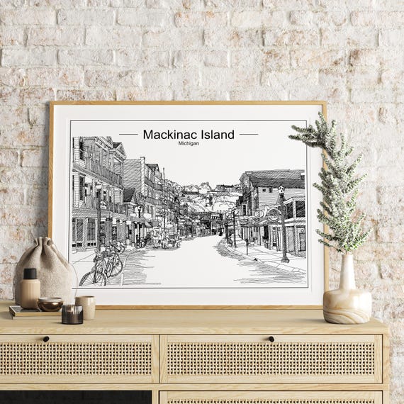Mackinac Island Art Print | Michigan Line Art | Travel Wall Decor