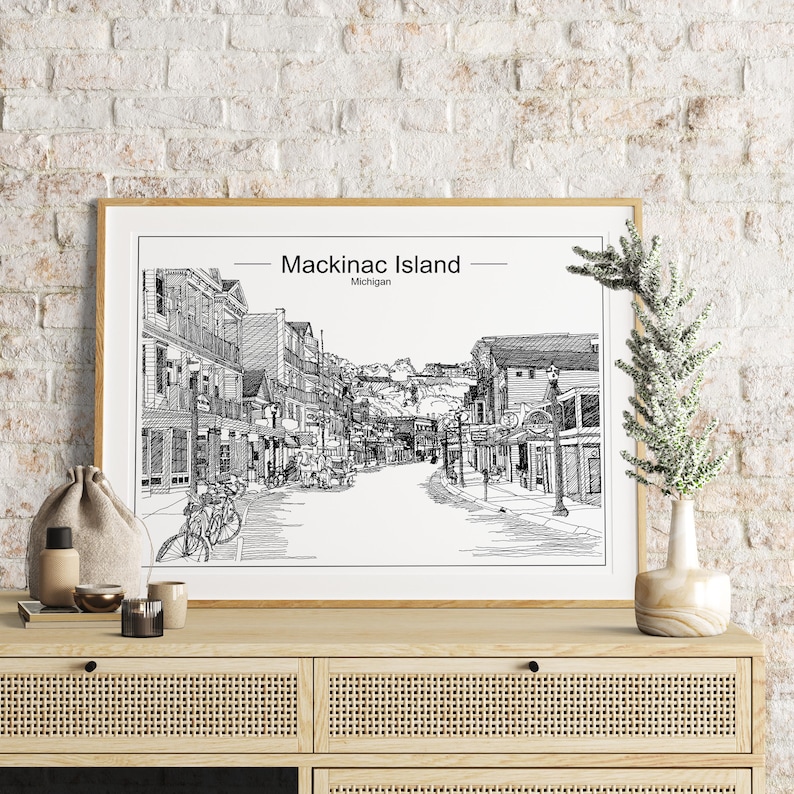 Mackinac Island Art Print | Michigan Line Art | Travel Wall Decor image 1