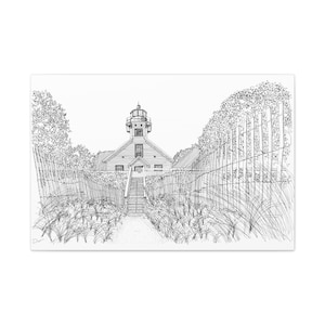 Mission Point Lighthouse, Traverse City, MI, Original Line Art Matte Canvas, Stretched, 1.25&quot;