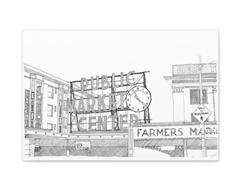 Pike Place Market Line Art: Seattle Canvas Print