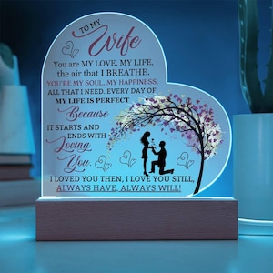 Wife Gift Acrylic Heart Plaque W/LED|Acrylic Message Night Light|Acrylic Light Up Sign|Wife Bday/Anniversary/Holiday Milestone Unique Decor