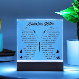 Carta de conmemoración/recuerdo del cielo, placa acrílica de simpatía con luz LED, obsequio/regalo de duelo/en memoria amorosa/celebración de condolencias de la vida