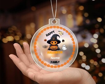Halloween gepersonaliseerde acryl ornament plaquette| Uniek Halloween-decor|Retro decor|Leuk griezelig cadeau|Spook vleermuis pompoen heks boom decor cadeau