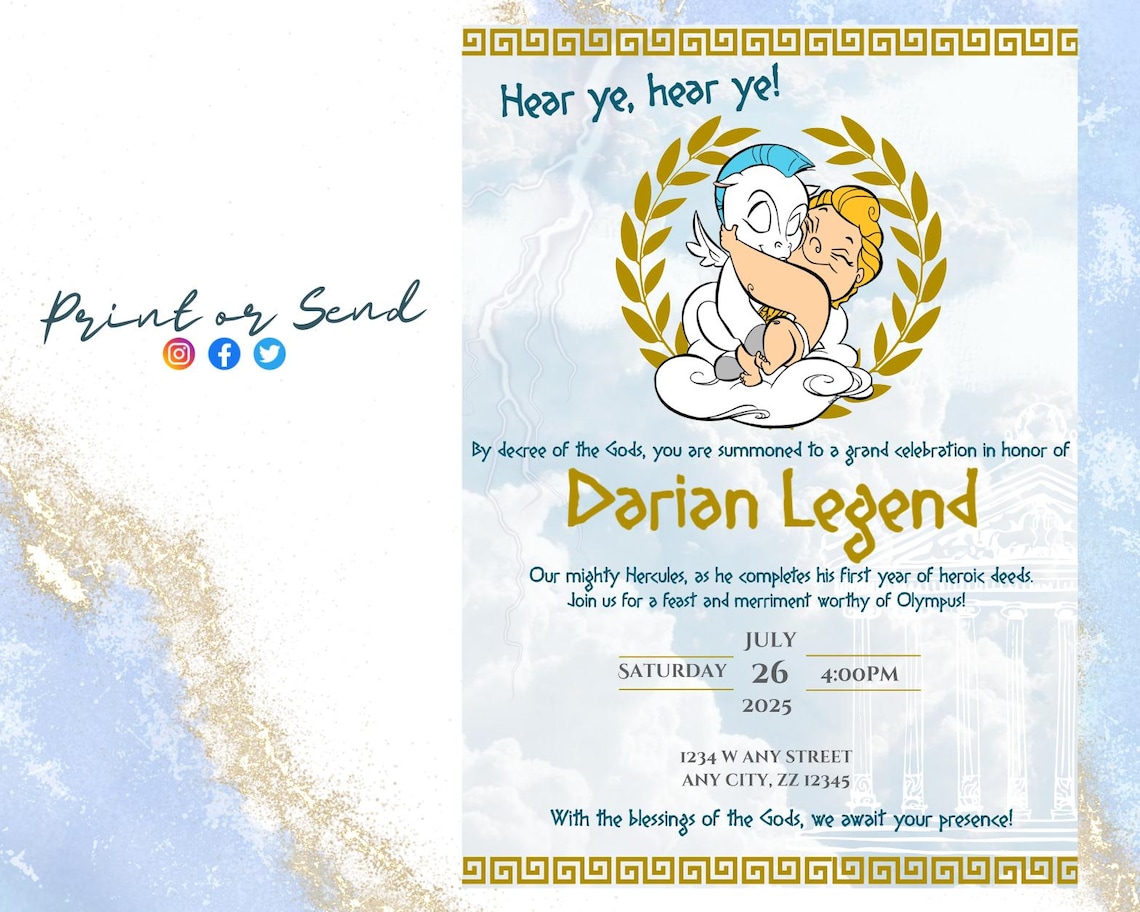 1st Birthday Baby Hercules - Invitation - Etsy