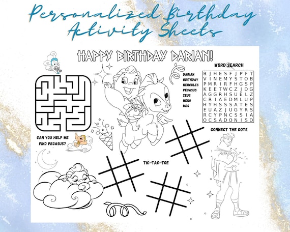 Baby Hercules Birthday Activity Sheets | Personalized Digital Download