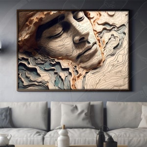 Mensch und Berg verschmelzen | Surrealistische Atlaskarte Fusion | Topographische Höhenkarte | 3D-Darstellung Kunst | *Digitaler Download*