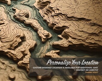 Custom Designed Topography Map Wall Art, Personalized Location, Unique Features, Great House warming Gift, Wall Art Gift That Tells a Story