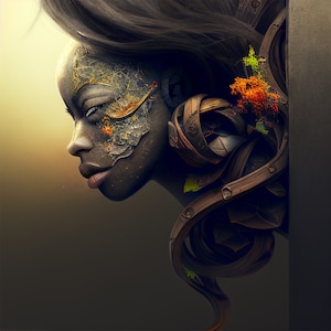 Surreal Enchanted Beauty |  African American art | Beautiful Afrocentric | Enchanting Geometric Botanical Digital Download