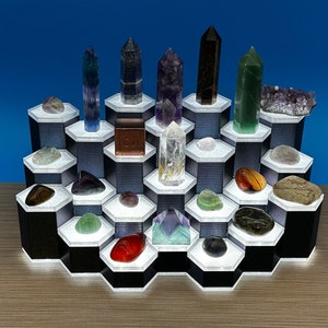 Illuminated Crystal Display Stand 23 Pedestals - Crystals, Tumbled Stones, Dice & Collectibles LED Lit