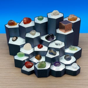 Illuminated Crystal Display Stand 21 Pedestals Inspired by Giant's Causeway, Ireland - Crystals, Tumbled Stones, Dice & Collectibles LED Lit