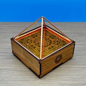 Intention Setting Box Handmade Copper Pyramid with Shri Yantra Design, Charging, Energizing Manifesting Jar Gift