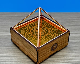 Intention Setting Box Handmade Copper Pyramid with Shri Yantra Design, Charging, Energizing Manifesting Jar Gift