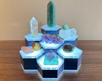 7 Pedestal 60mm Illuminated Crystal Display Stand 60mm (2.36&quot;) - Crystals, Tumbled Stones, Dice & Collectibles Hexagonal Riser
