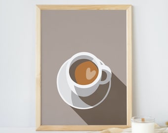 Una taza de café, Impresión de café, Arte de pared de café, Arte de café, Arte imprimible, Arte minimalista, Arte vectorial, Arte retro