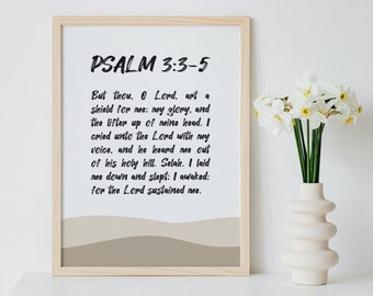 Arte de la pared del versículo bíblico, Salmo 3:3-5, El Señor me sostuvo, Arte de la pared cristiana, Regalo cristiano, Arte de las Escrituras, Arte imprimible