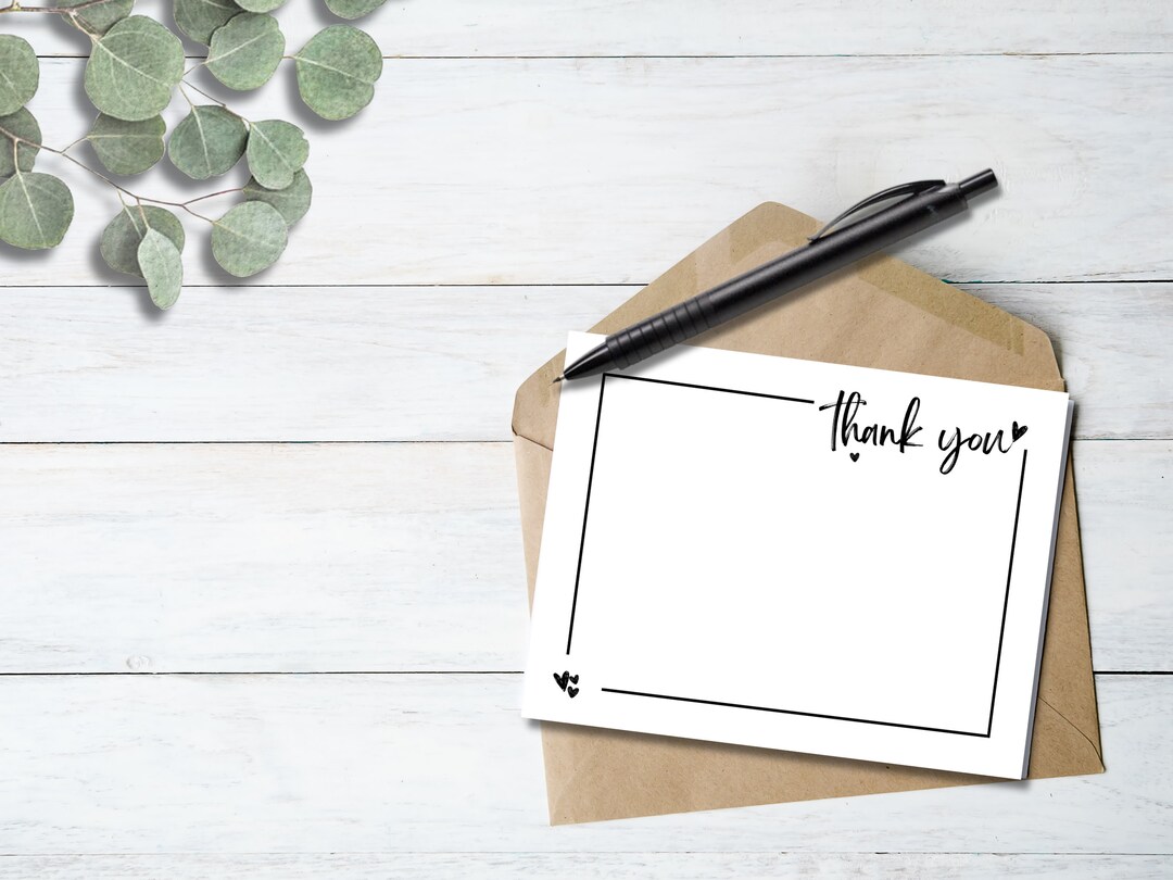 Printable Minimalist Black and White Thank You Note Card - Etsy