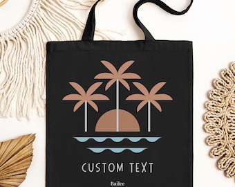 Personalized palm tree tote canvas bag, beach family vacation, family cruise bag 2025, cruise tote bags, cruise souvenir, retro beach tote