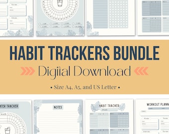 Printable habit tracker bundle, minimalist weekly monthly habit tracker, water tracker, workout planner, goal routine tracker, A4 A5 letter