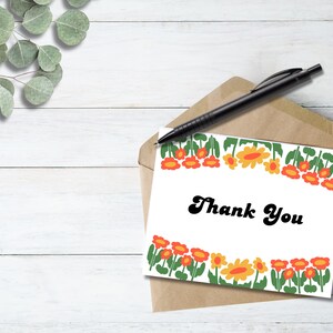 Carte de remerciement imprimable fleurs rétro pliable