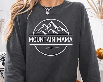マウンテンママシャツ、キャンプママTシャツ、キャビンスウェットシャツ、ママハイキングTシャツ長袖、マウンテンママTシャツ、奥様の誕生日プレゼント、新米ママへのプレゼント