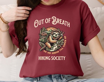 Out of breath hiking society funny sloth shirt, vintage style nature crewneck, hiking t shirt, crew neck hiking sweatshirt, for him for her