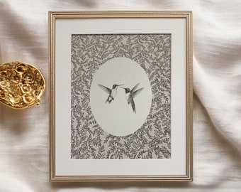 Birds Nursery PRINTABLE Art, Cottage Nursery Art, Girls Room Decor, Hummingbird Sketch, Digital Download, Minimalist Vintage Look