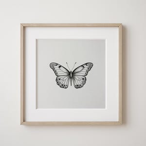 Vintage fjärilsskiss, DIREKT digital nedladdningsbar konst, fjärilsillustrationsskiss, minimalistisk, flickors lantlig barnkammare bild 8