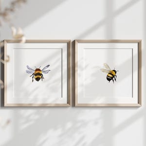 Honey Bee Sketch Print set of Two, INSTANT Digital Downloadable Art, Small Bees Artwork, Simple Bee Print, Minimalist Print