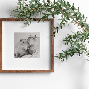 Capybara Sketch, INSTANT Downloadable Art, Minimalist Animal Art, Black and White Wildlife Print, Two Capybaras, Cute Animal Wall Art