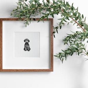 Mailed Print - Black Goldendoodle Watercolor Art Print, Dog Artwork, Minimalist Black and White Print