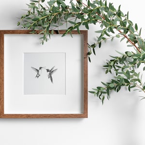 Vintage Art Print, Two Hummingbirds Sketch Print, INSTANT Digital Downloadable Art, Hummingbirds Artwork, Minimalist Black and White Print