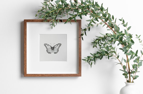 Vintage Butterfly Sketch, INSTANT Digital Downloadable Art, Butterfly Illustration Sketch, Minimalist, Girls Country Nursery