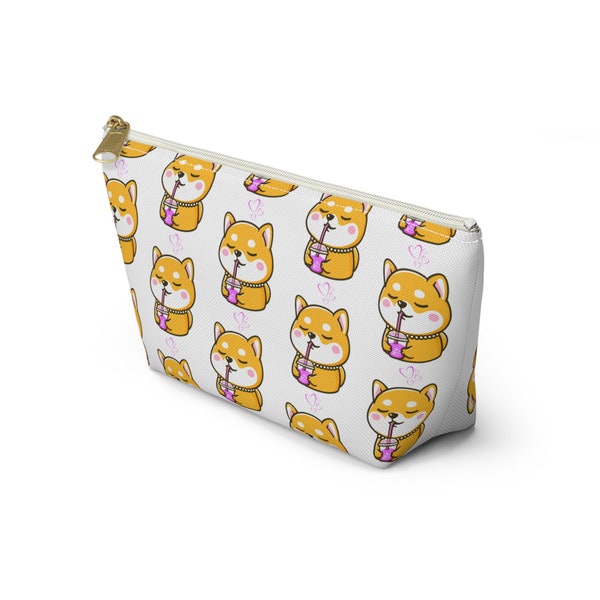 Makeup Pencil Bag Shiba Inu Strawberry Milkshake Pink Drink Accessory Pouch