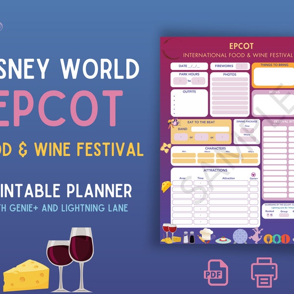 WDW Epcot Food and Wine Festival Itinerary Planner, Orlando Vacation Epcot Planner, WDW Itinerary Planner